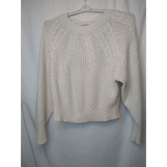 American Eagle Chunky Cable Knit Crop Sweater XL Cotton Blend Ivory Fisherman - Picture 3 of 10